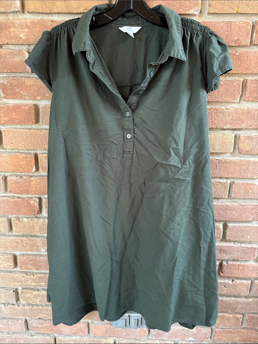 Women’s Dark Green Short Sleeve Collared Dress